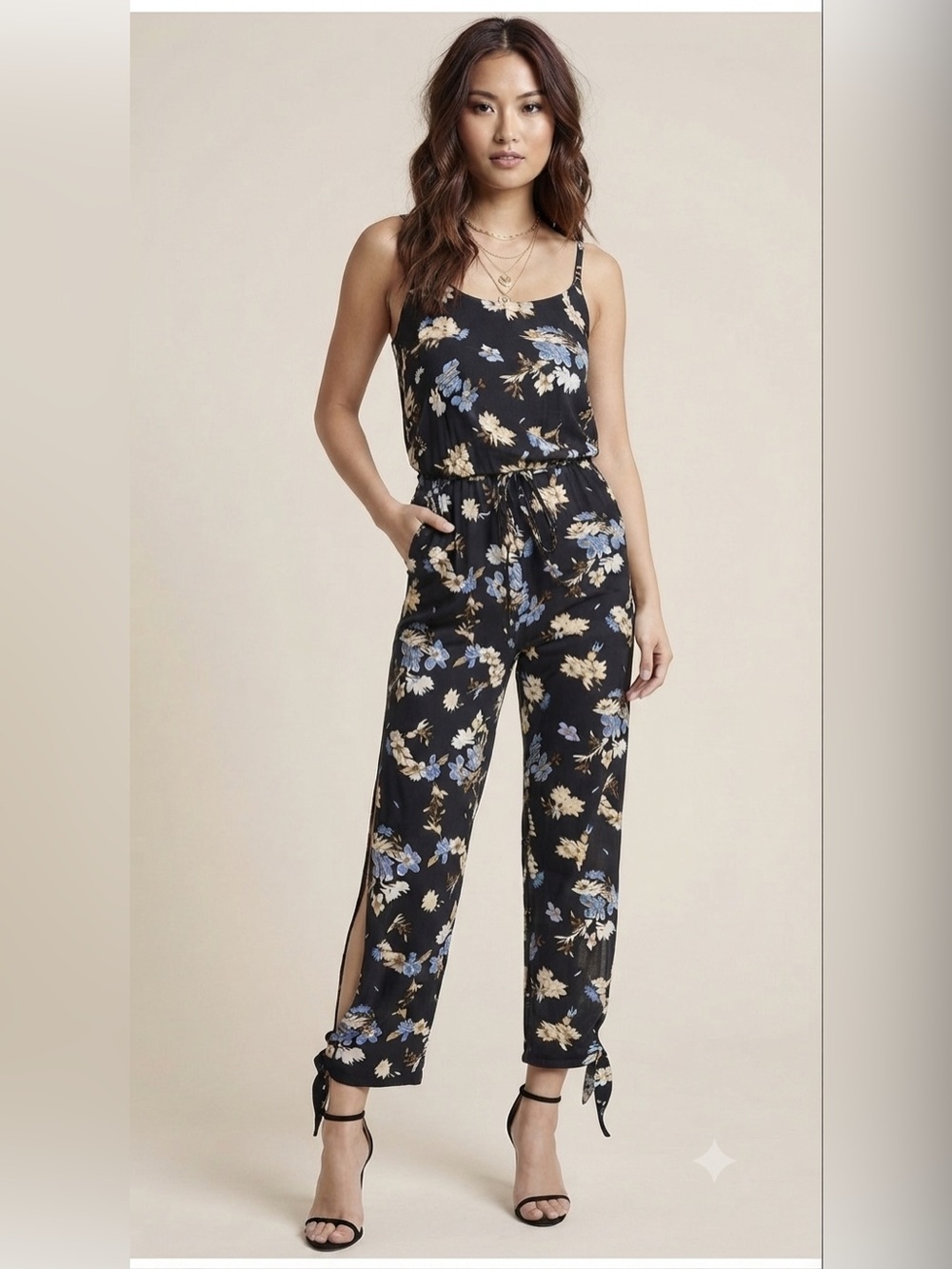 Lascana for Venus Floral Black Side Slit Tie Jumpsuit